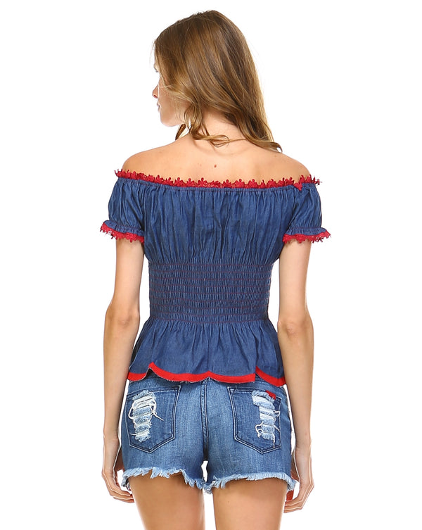 Denim Offshoulder Top with Elastic