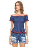 Denim Offshoulder Top with Elastic