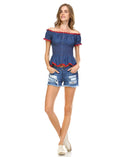 Denim Offshoulder Top with Elastic