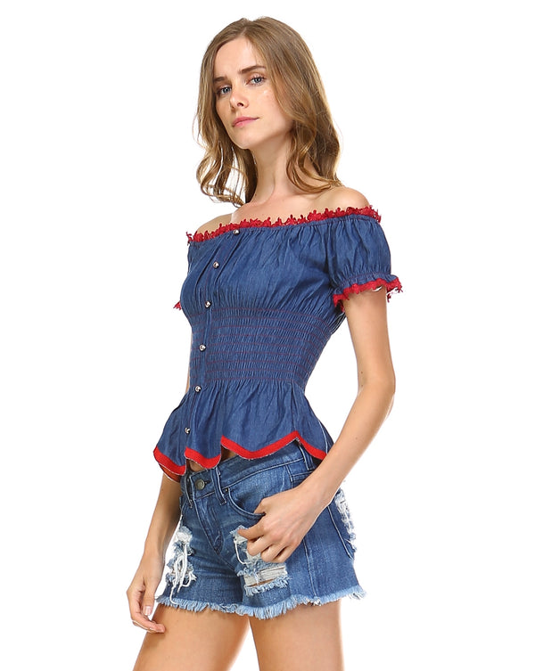 Denim Offshoulder Top with Elastic