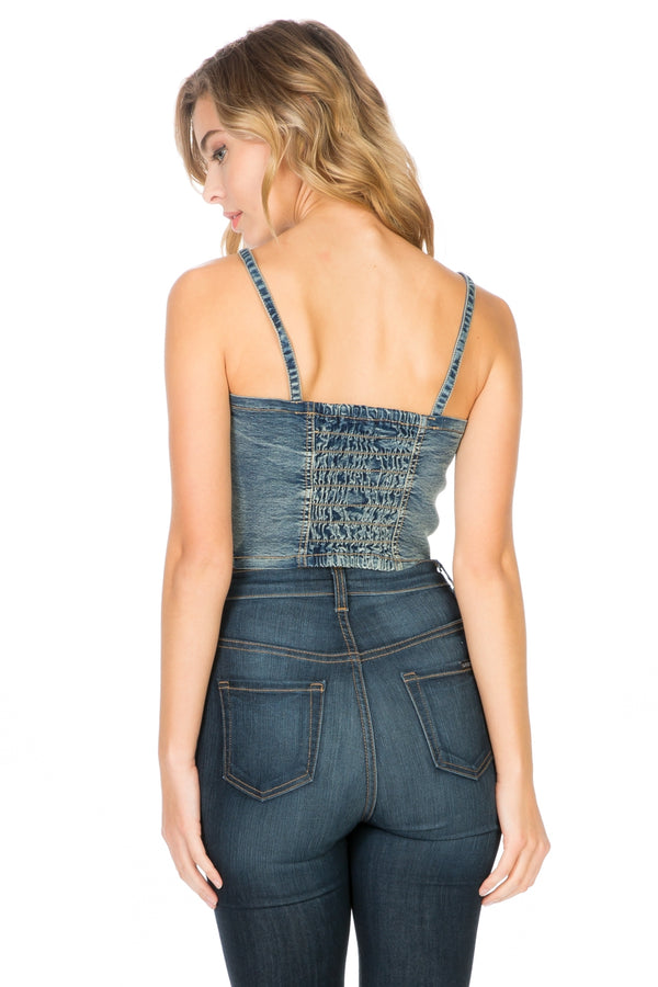 Denim Crop Top with Studs