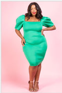 Puff Short Sleeve 'I have arrived' Dress - Green