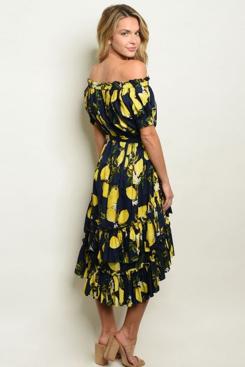 Navy lemon print dress sales