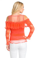 Cold Shoulder Knit Top with Ruffle Orange