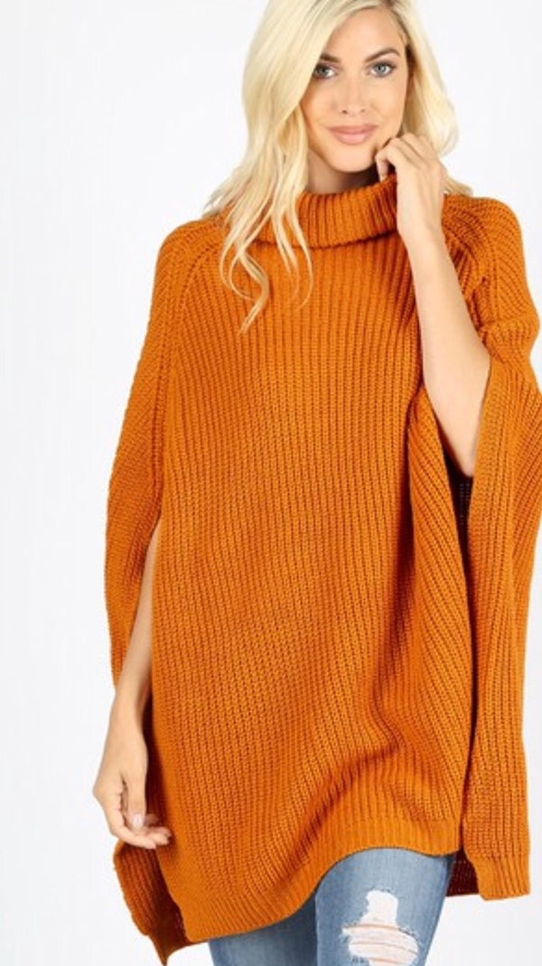 Turtle Neck Poncho Sweater