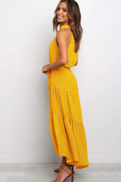 Maxi Dotted Sleeveless Dress - Yellow