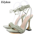 Leather Peep Toe Ankle Strap Heels
