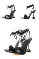 Leather Peep Toe Ankle Strap Heels