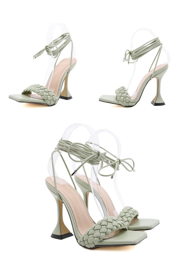 Leather Peep Toe Ankle Strap Heels