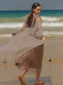 Spring Women Vintage Mesh Bohemian Maxi Dress