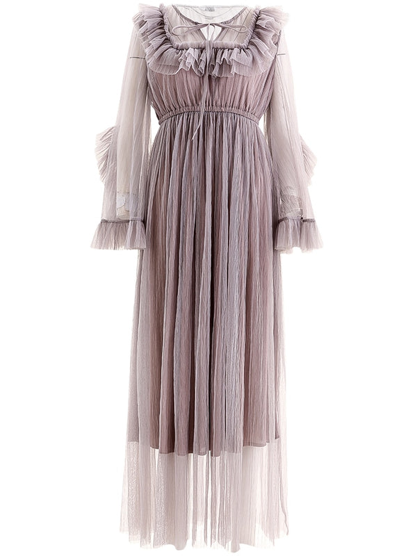 Spring Women Vintage Mesh Bohemian Maxi Dress