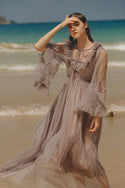 Spring Women Vintage Mesh Bohemian Maxi Dress