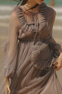 Spring Women Vintage Mesh Bohemian Maxi Dress