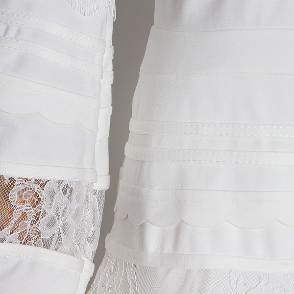 Fashion V Neck White Lace Dress