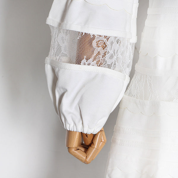 Fashion V Neck White Lace Dress