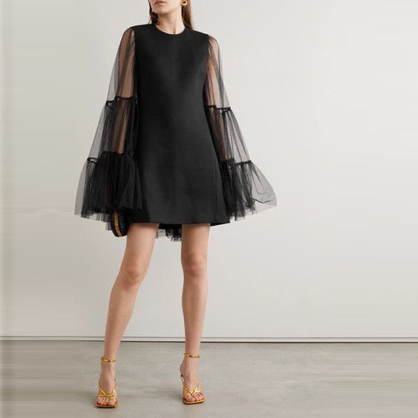 Black Short Dress With Cloak Sleeves