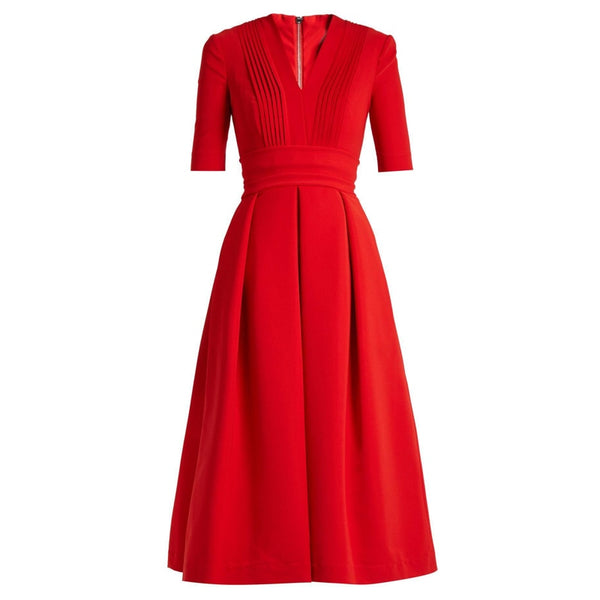 Draped Red Midi Party Dresses