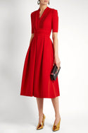 Draped Red Midi Party Dresses
