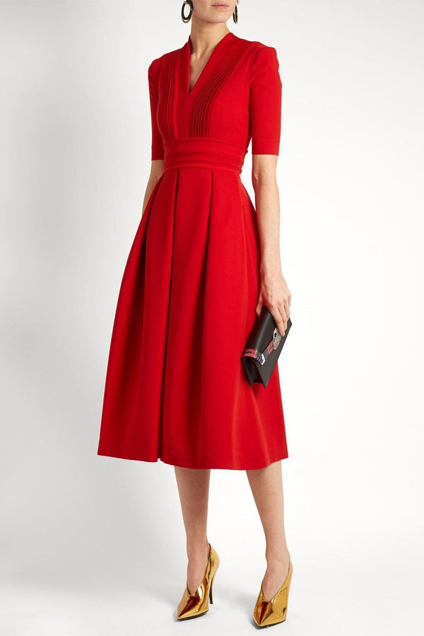 Draped Red Midi Party Dresses