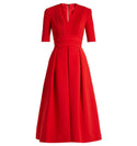 Draped Red Midi Party Dresses