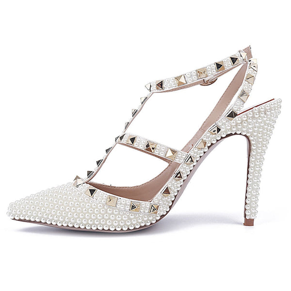 Pearl Rivet White Fashion Sandals