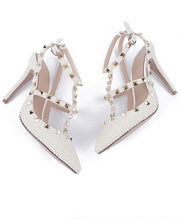 Pearl Rivet White Fashion Sandals
