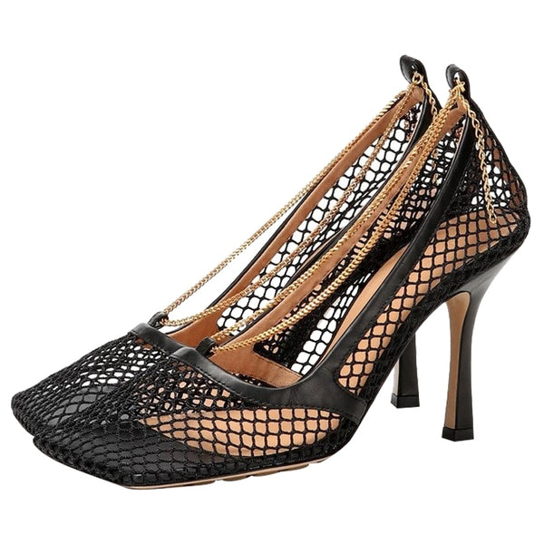 Designer Inspired Custom Leather Mesh Square Pumps