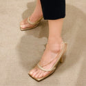 Designer Inspired Custom Leather Mesh Square Pumps