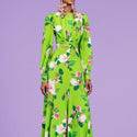 Green Chiffon Floral Printed Maxi Dress