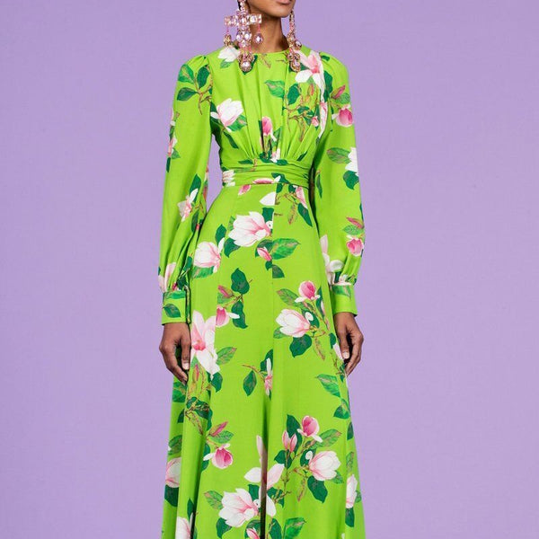 Green Chiffon Floral Printed Maxi Dress
