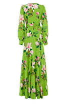 Green Chiffon Floral Printed Maxi Dress