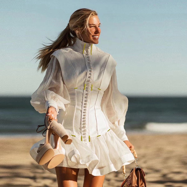 Gedivoen Elegant White Ladies Dress