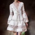 Fashion V Neck White Lace Dress