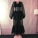 Black Summer Sheer 3 Piece Sexy Maxi Dress