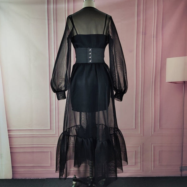 Black Summer Sheer 3 Piece Sexy Maxi Dress