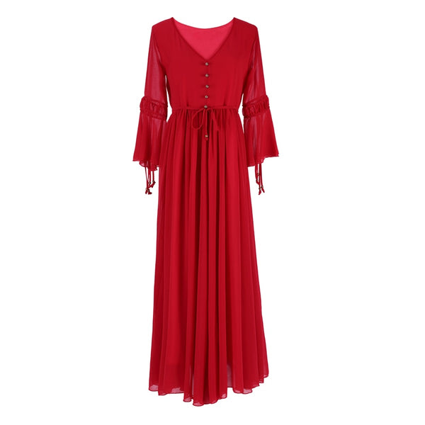 Red Vintage Chiffon Maxi Dress