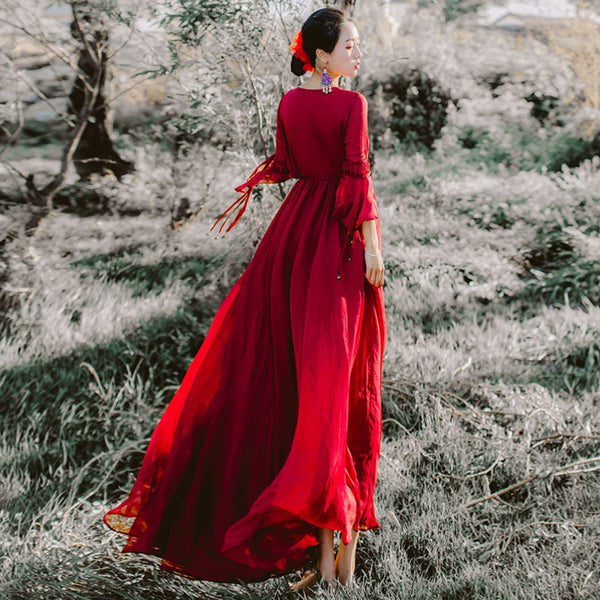 Red Vintage Chiffon Maxi Dress