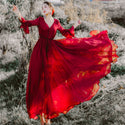 Red Vintage Chiffon Maxi Dress