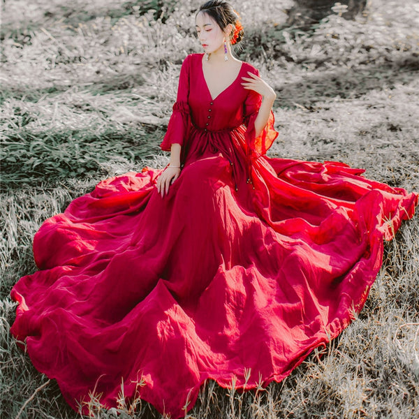 Red Vintage Chiffon Maxi Dress