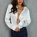 White Long Sleeve Satin Button Up Blouse
